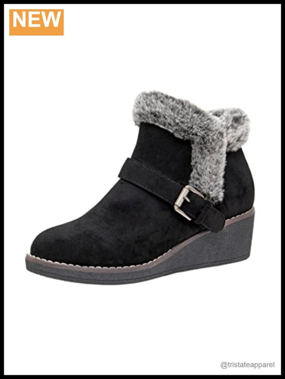 Vegan Suede Faux Fur Lined Wedge Bootie Ankle Boots